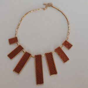 PRETTY Statement Necklace Leather Stripe Gold Tone Choker Necklace